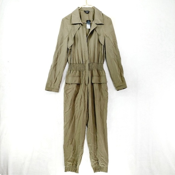 BEBE Utility Zip Up Cargo Jumpsuit Joggers Dusty Olive women’s size XS - Picture 1 of 7